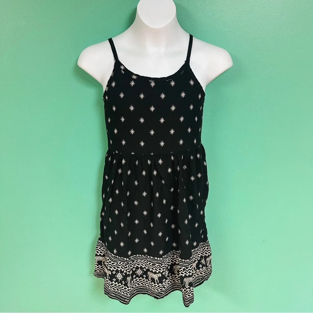 Old Navy Black & White Boho Printed Dress Girls Size 8